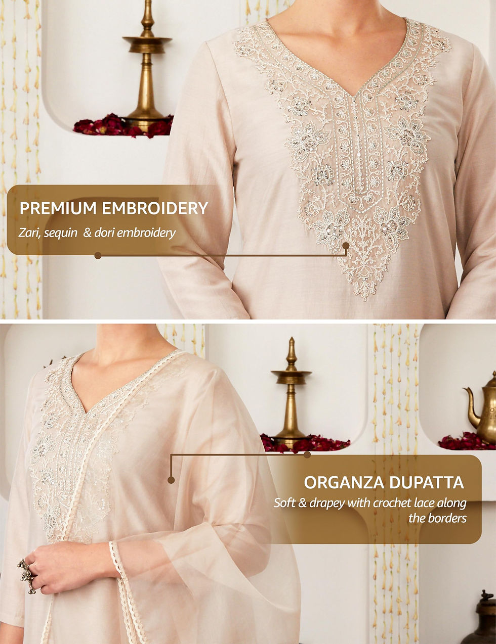 Thumbnail: Amazon Brand - Myx Women's Embroidered Kurta Pant Set with Dupatta (SS25-MYX-...