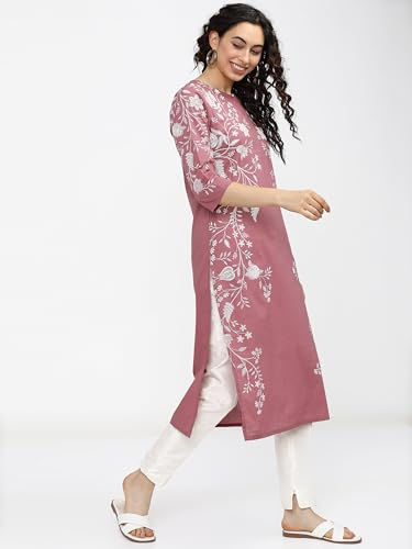 Thumbnail: Vishudh Women Round Neck Regular Stright Kurta VNKU011650 Pink XL