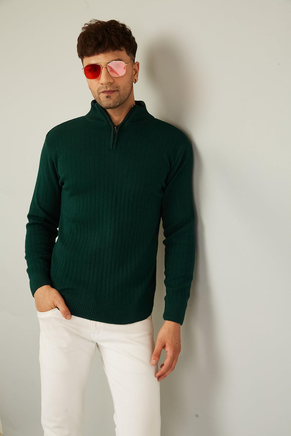 Thumbnail: Kvetoo Men High Neck Zipper Full Sleeve Woolen Winter Sweater English Bottle ...