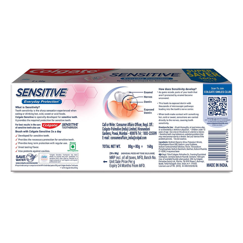 Thumbnail: Colgate Sensitive Everyday Protection Toothpaste, Combo Pack Of 160g (80g X 2...