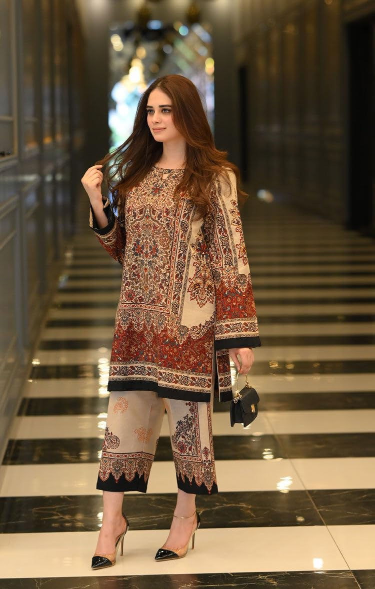 Thumbnail: ANNI DESIGNER Women's Rayon Viscose Printed Straight Kurta with Palazzo (VALA...