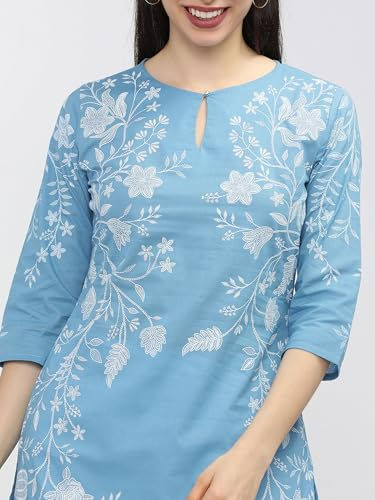 Thumbnail: Vishudh Women Round Neck Regular Stright Kurta VNKU011793 Blue XL