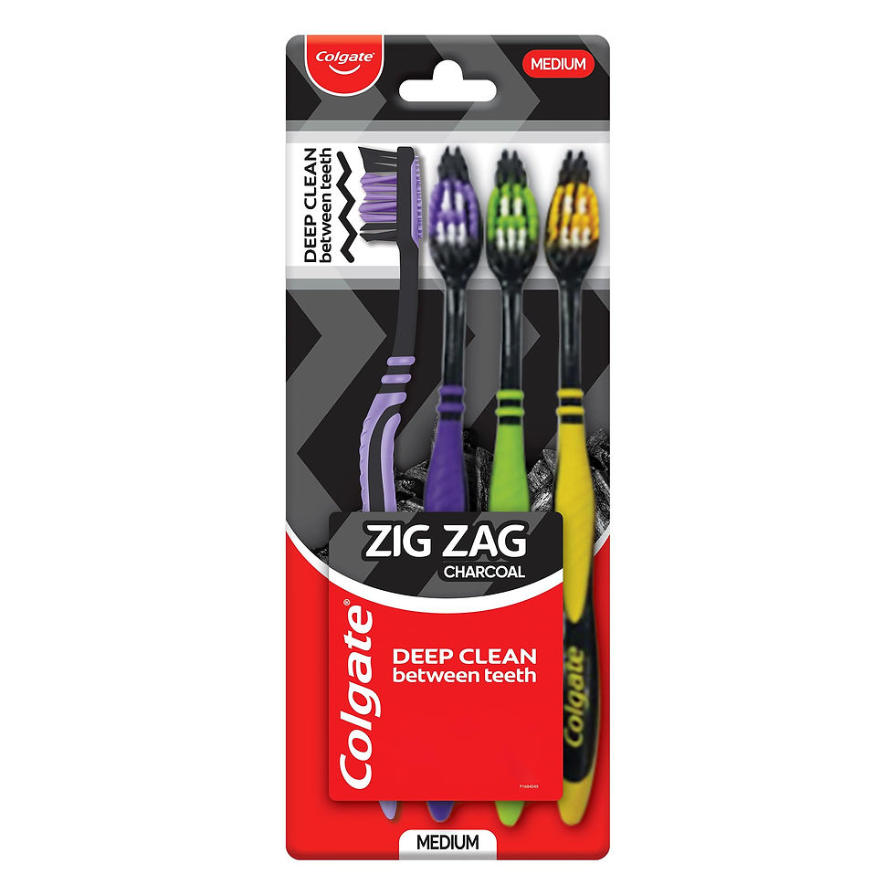 Colgate ZigZag Charcoal Medium Bristle Manual Toothbrush for adults - 4 Pcs, ...