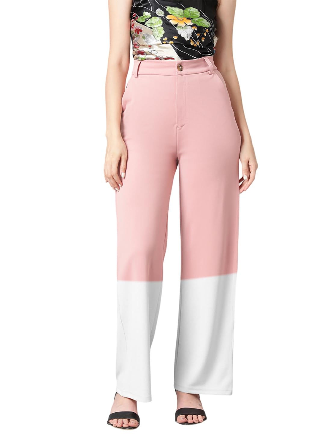 KOTTY Women's Straight Leg High-Rise Stylish Designer Trousers(Multicolor,26)