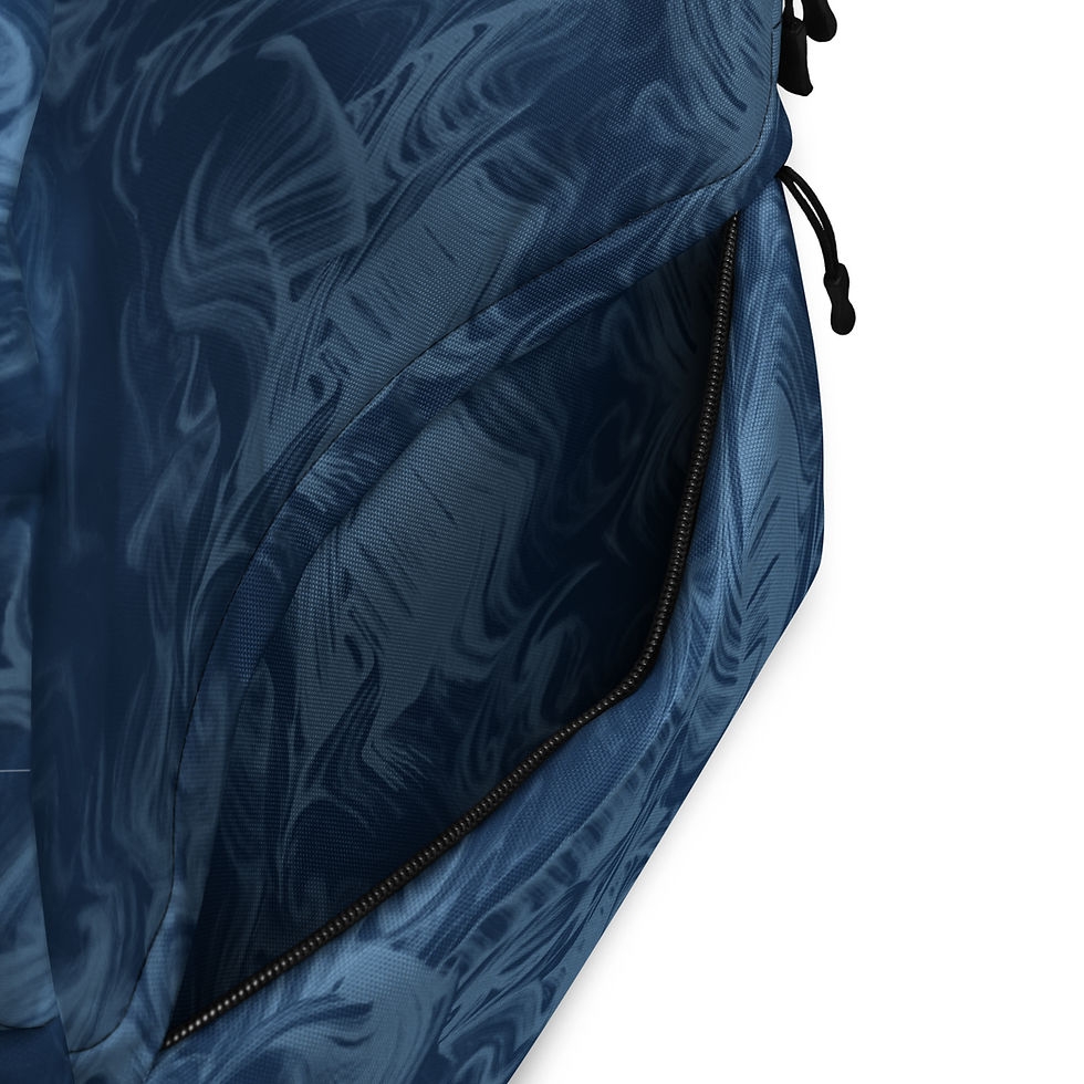 Miniaturbild: Rucksack mit Allover-Print und blauen Farbspritzern. Backpack.