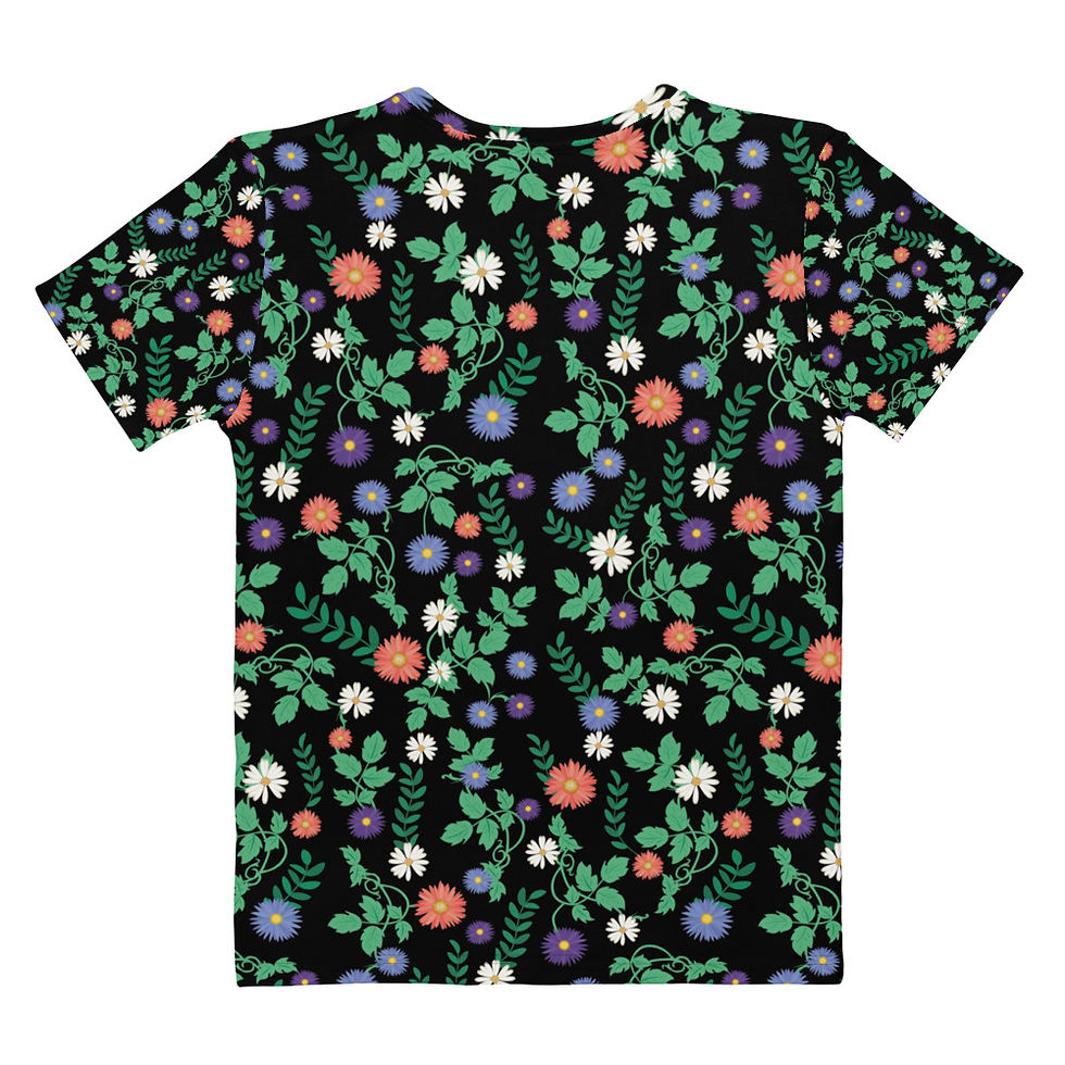 Miniaturbild: Damen-T-Shirt mit Rundhalsausschnitt & Allover-Print mit Blumen- & Pflanzen.