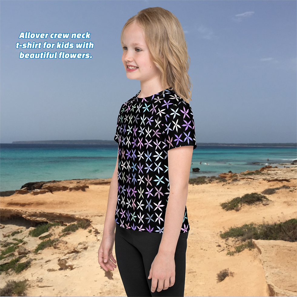 Miniaturbild: Allover crew neck t-shirt for kids with beautiful flowers.