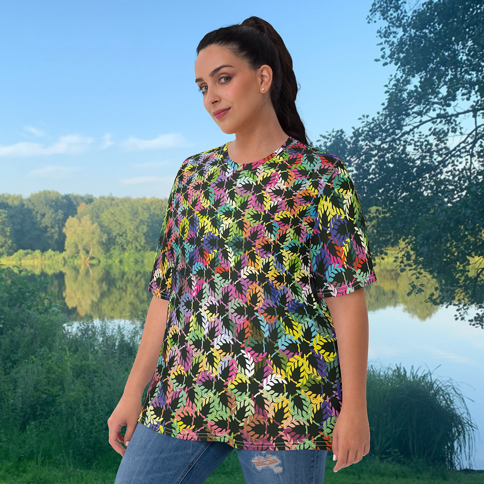 Miniaturbild: Damen-T-Shirt. Allover-Print mit bunten Pflanzen. Women's T-shirt.