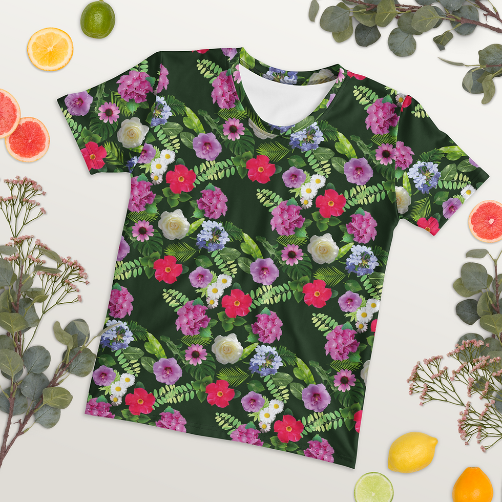 Miniaturbild: Damen-T-Shirt. Allover-Print: Blumen und Pflanzen. Women's T-shirt. 
