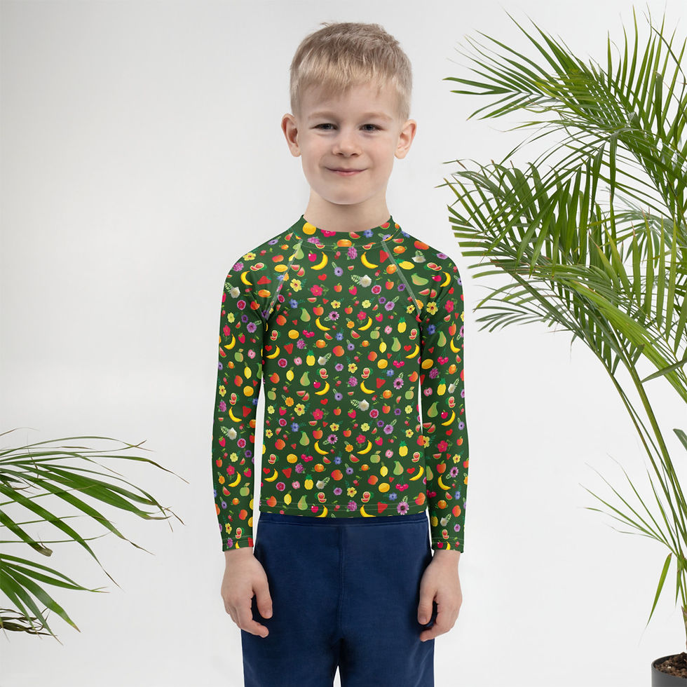 Miniaturbild: Kids Rash Guard. Kinder-Rashguard mit Allover-Print für Frühling und Sommer.