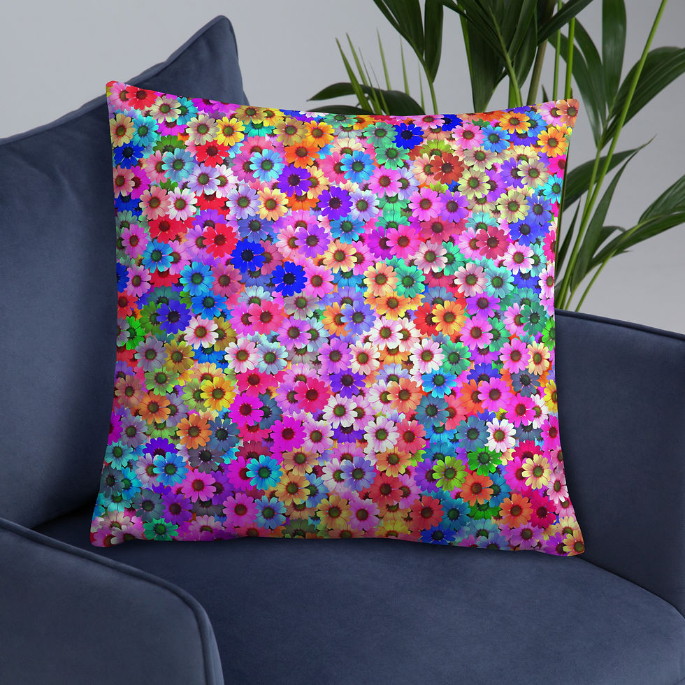Miniaturbild: Kissen mit Allover-Print und bunten Blumen.
