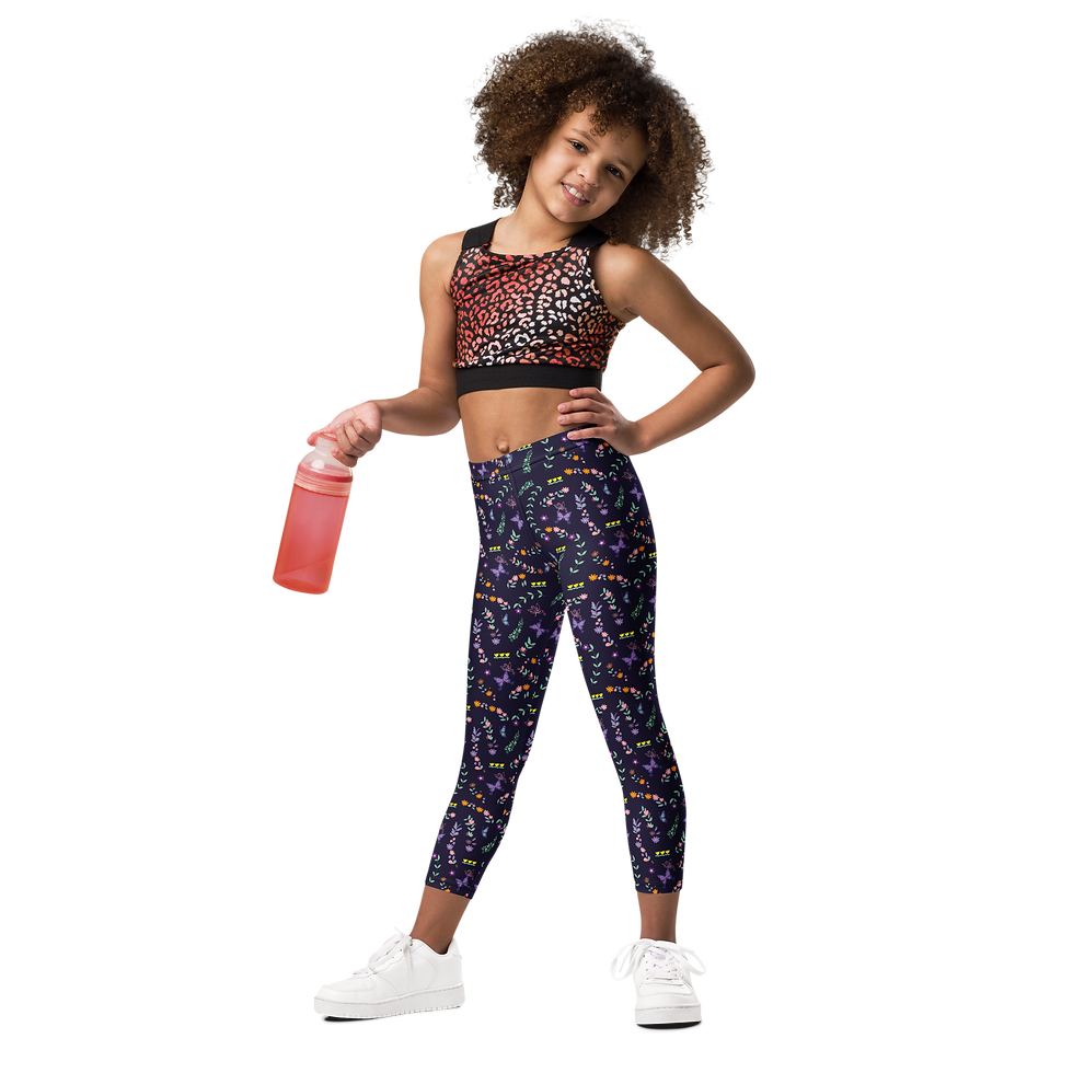 Miniaturbild: Leggings All-Over-Print für Kinder mit Schmetterlingen, Blumen & Pflanzen. 