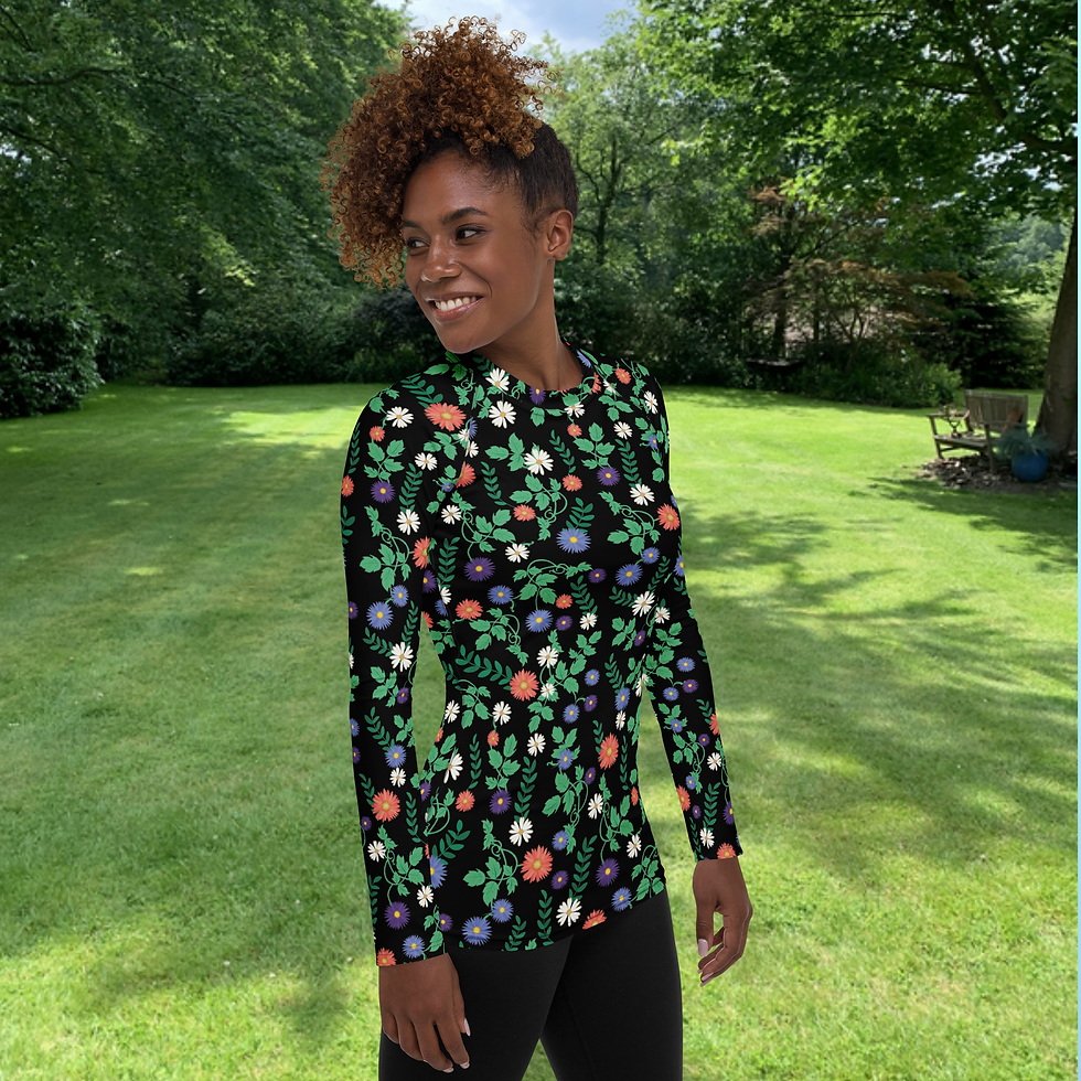 Miniaturbild: Women's Rash Guard. Damen-Rashguard mit Blumen- und Pflanzenmuster.