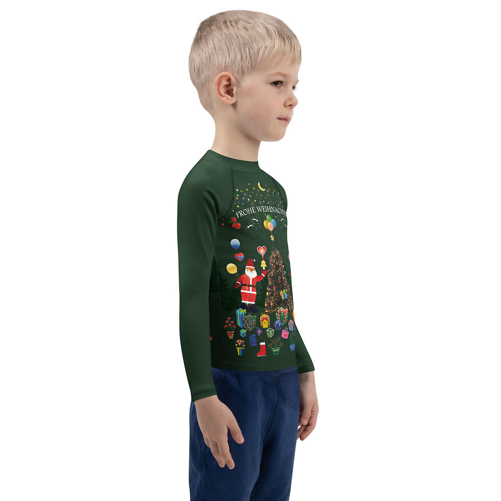 Thumbnail: Frohe Weihnachten! Rashguard für Kinder mit Allover-Print.