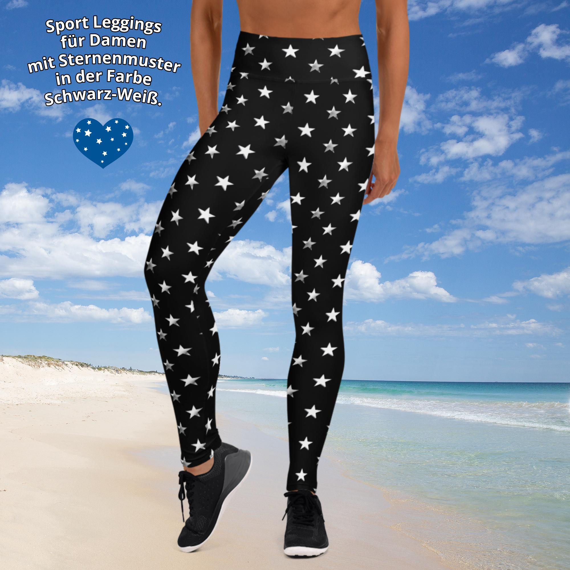 Sport-Leggings für Damen mit Sternenmuster in den Farben Schwarz und Weiß.