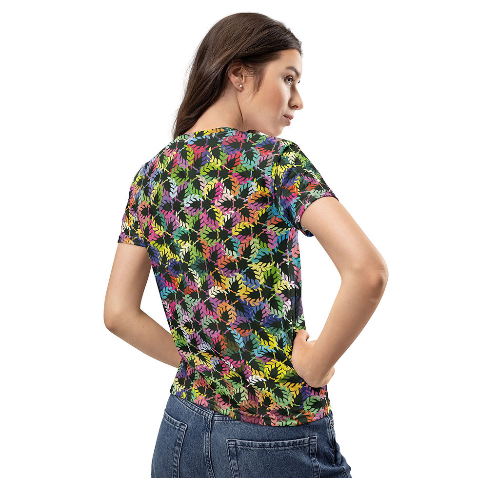 Miniaturbild: Damen-T-Shirt. Allover-Print mit bunten Pflanzen. Women's T-shirt.