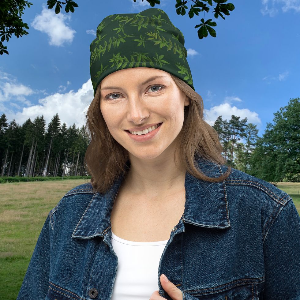 Miniaturbild: Mützen mit Allover-Print aus grünen Pflanzen. All-Over Print Beanie.