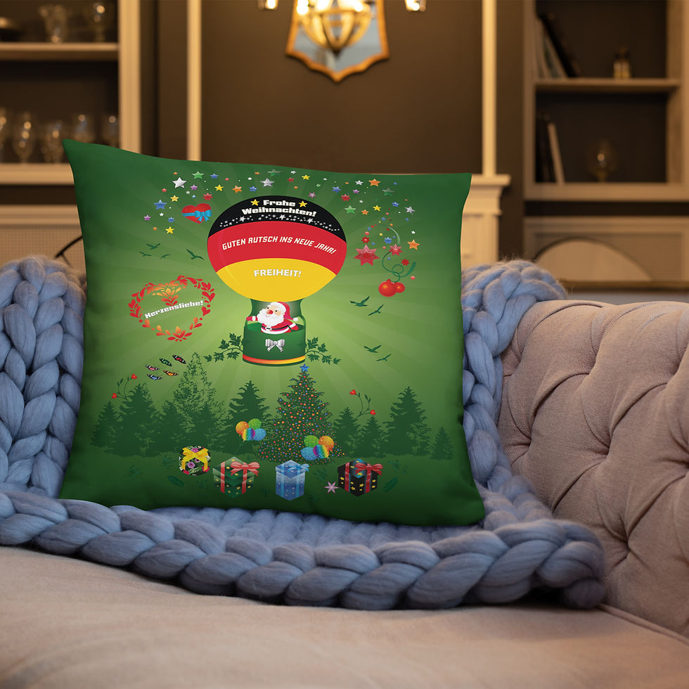 Miniaturbild: Frohe Weihnachten! Guten Rutsch ins Neue Jahr! All-Over Print Basic Kissen.