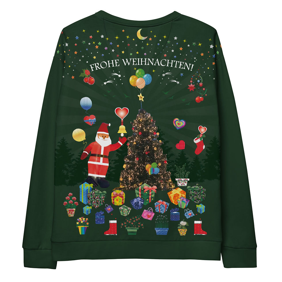 Miniaturbild: Frohe Weihnachten! Recyceltes Unisex-Sweatshirt mit Allover-Print.