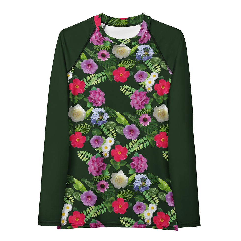 Miniaturbild: Women's Rash Guard. Damen-Rashguard mit Allover-Print: Blumen und Pflanzen.