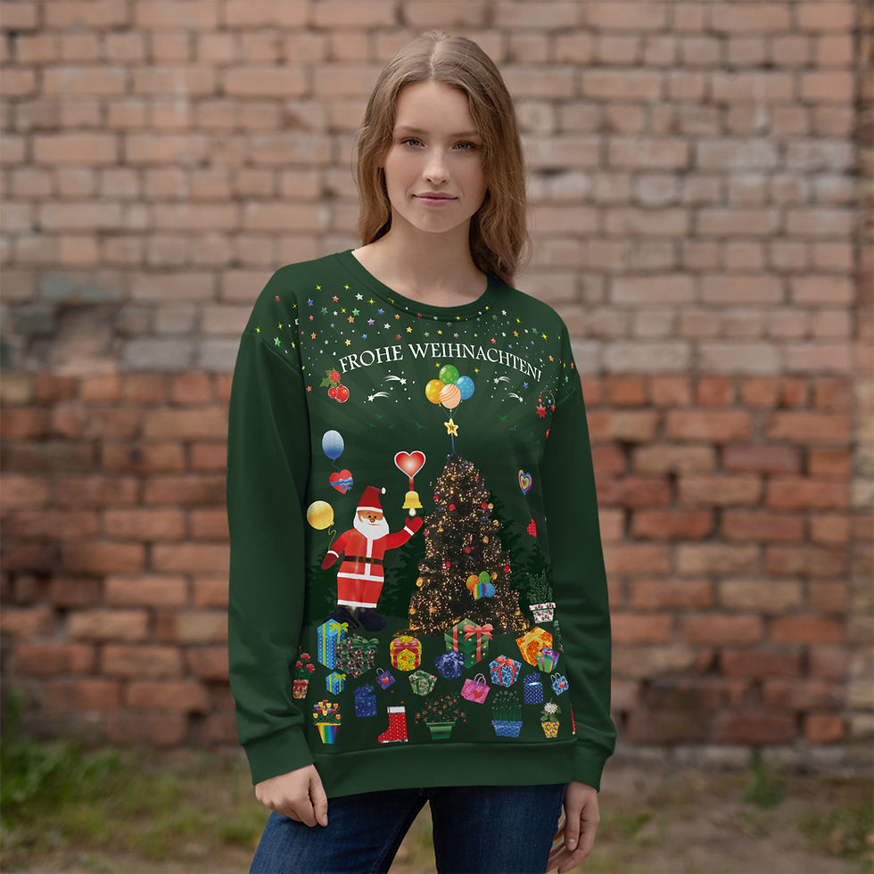 Miniaturbild: Frohe Weihnachten! Recyceltes Unisex-Sweatshirt mit Allover-Print.