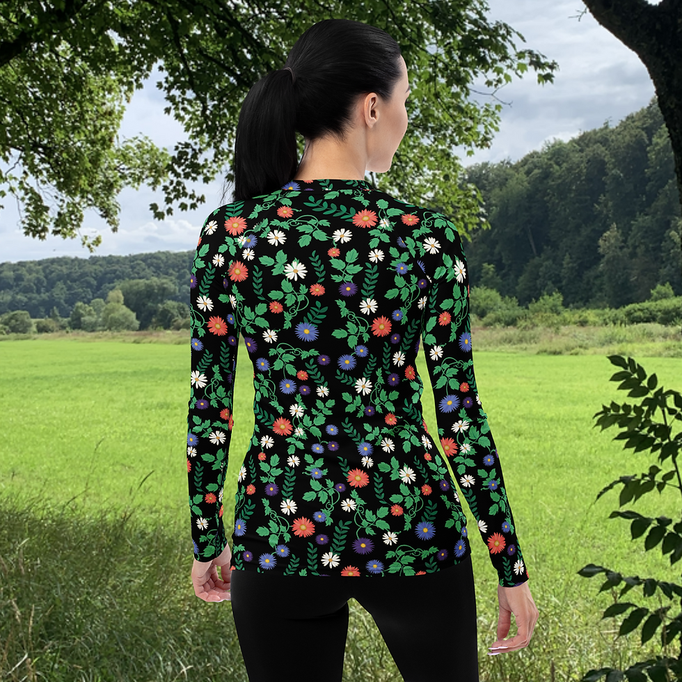 Miniaturbild: Women's Rash Guard. Damen-Rashguard mit Blumen- und Pflanzenmuster.