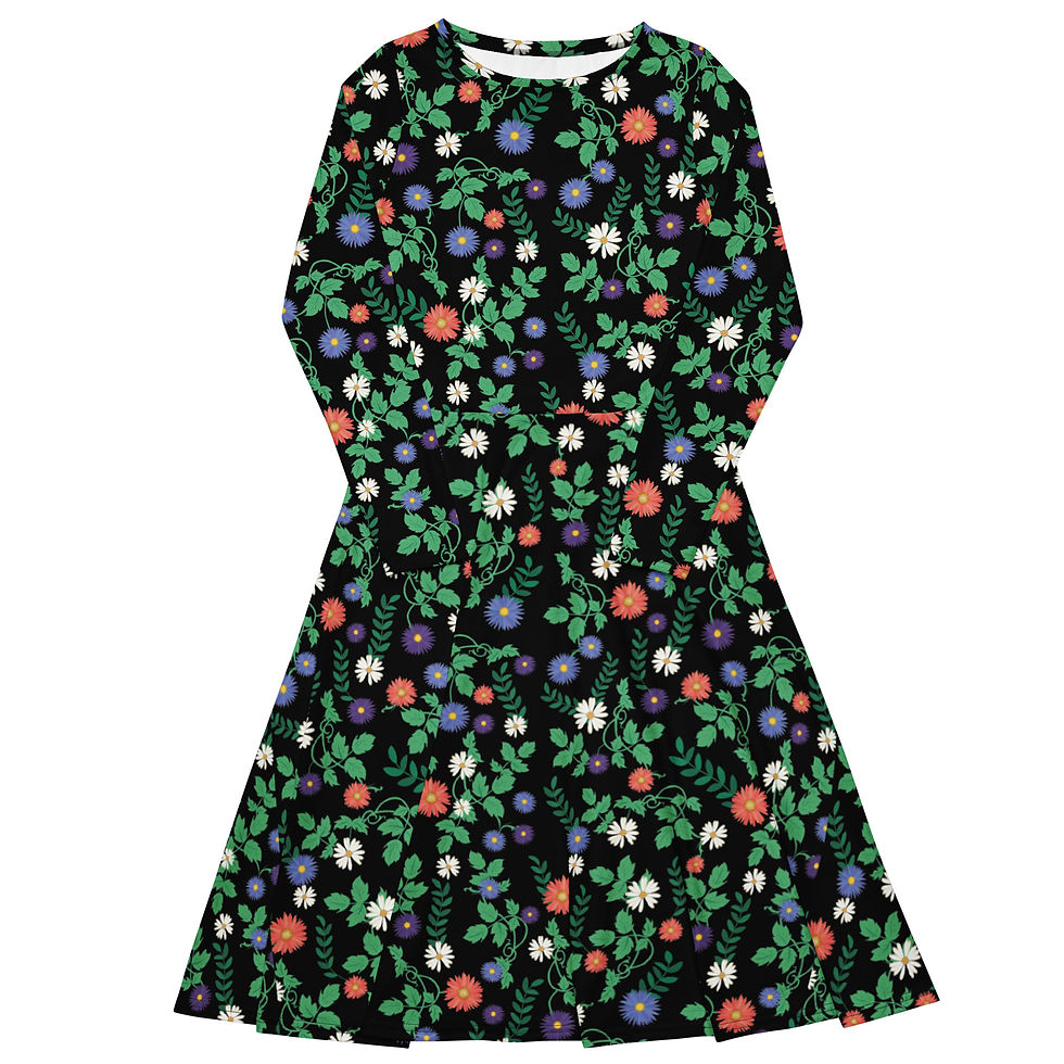 Miniaturbild: Midi Dress. Midikleid mit Allover-Print aus Blumen & Pflanzen und langen Ärmeln.
