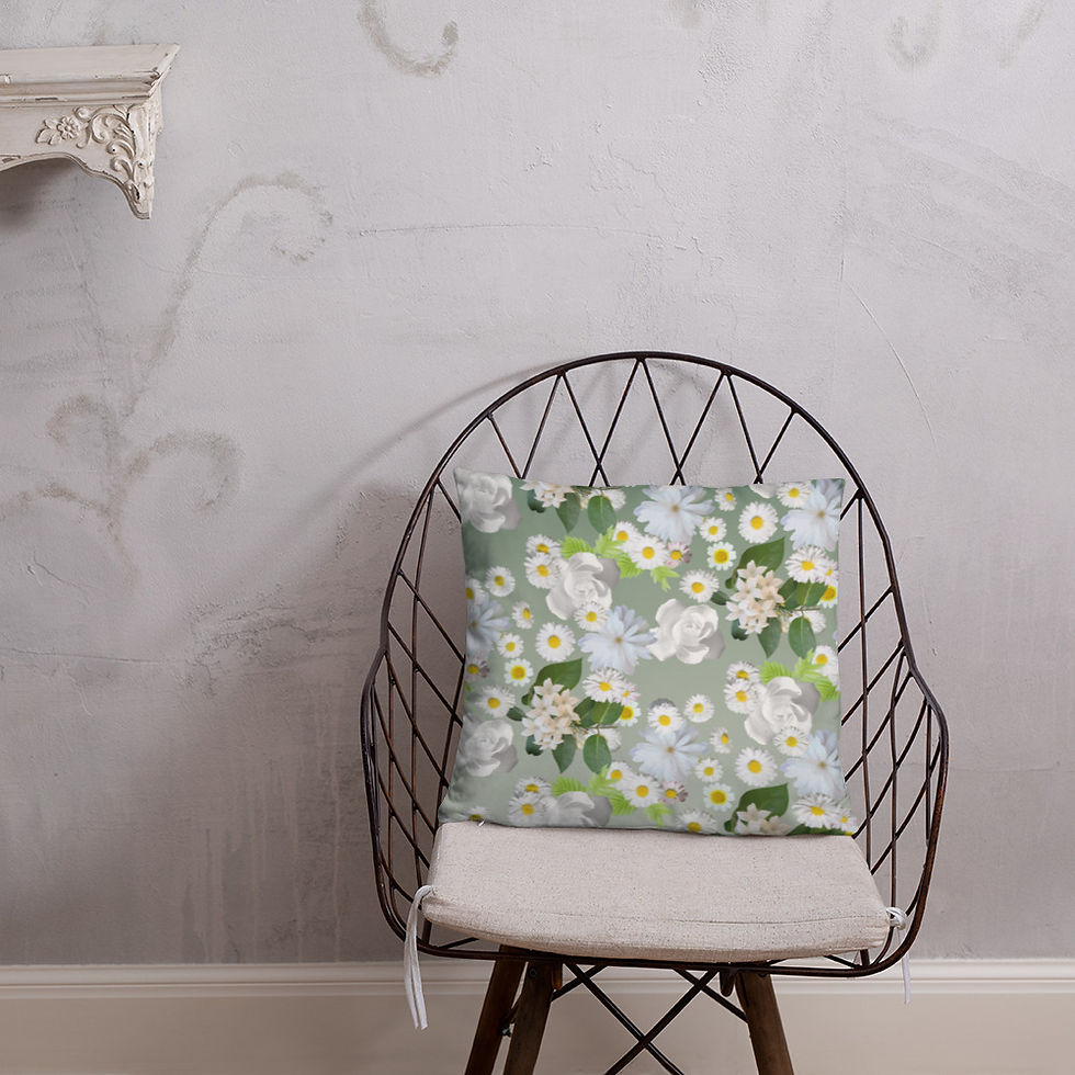 Miniaturbild: Basic Pillow Allover print with flowers in color pink & white 