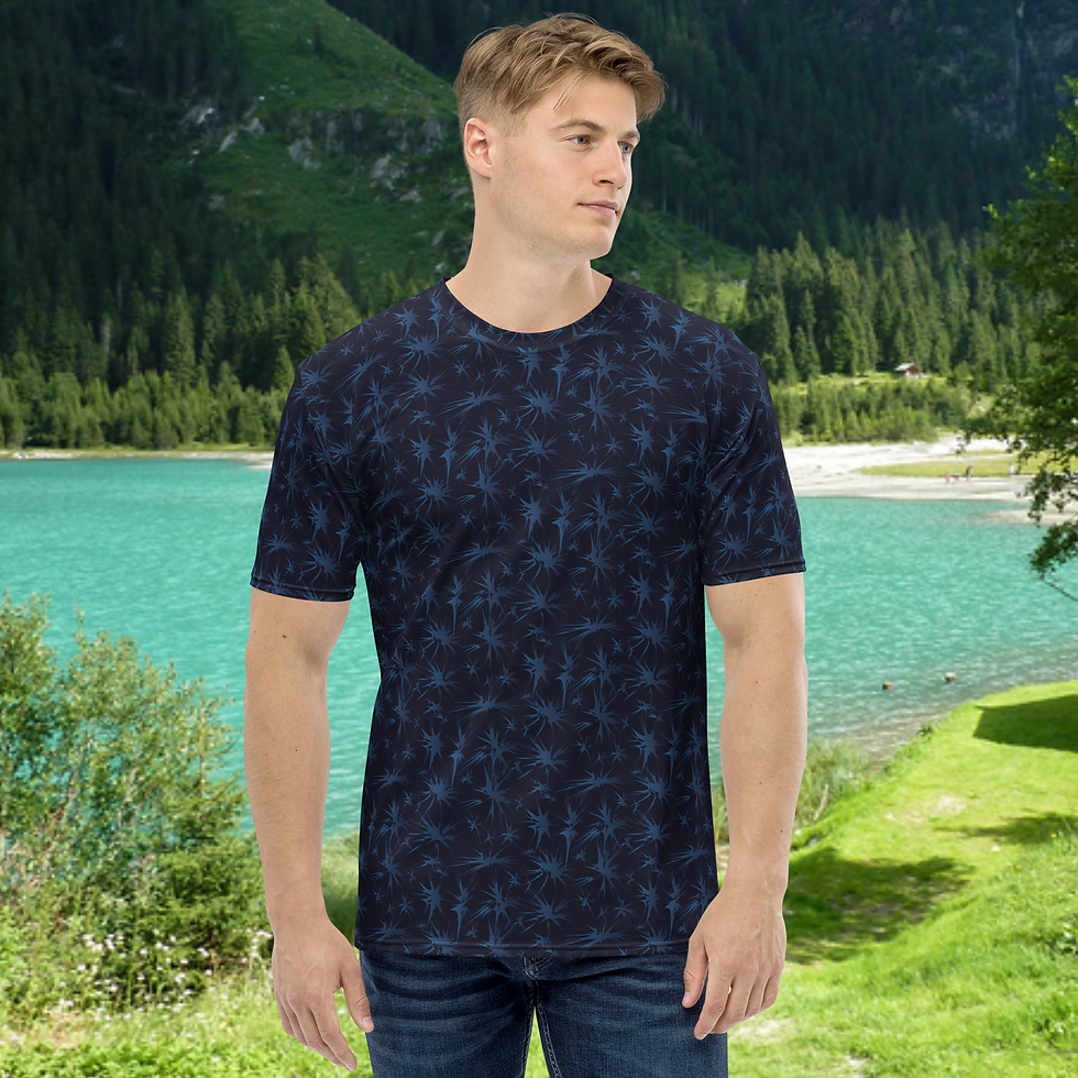 Miniaturbild: Herren-T-Shirt mit Rundhalsausschnitt. All-Over-Print mit Wirbelmuster.