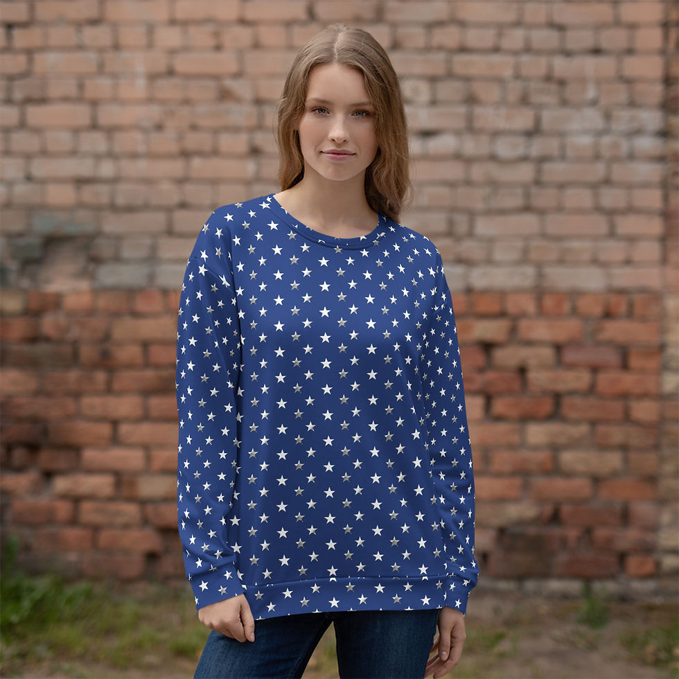 Miniaturbild: Unisex-Pullover aus recyceltem Material mit Allover-Sternenmuster.