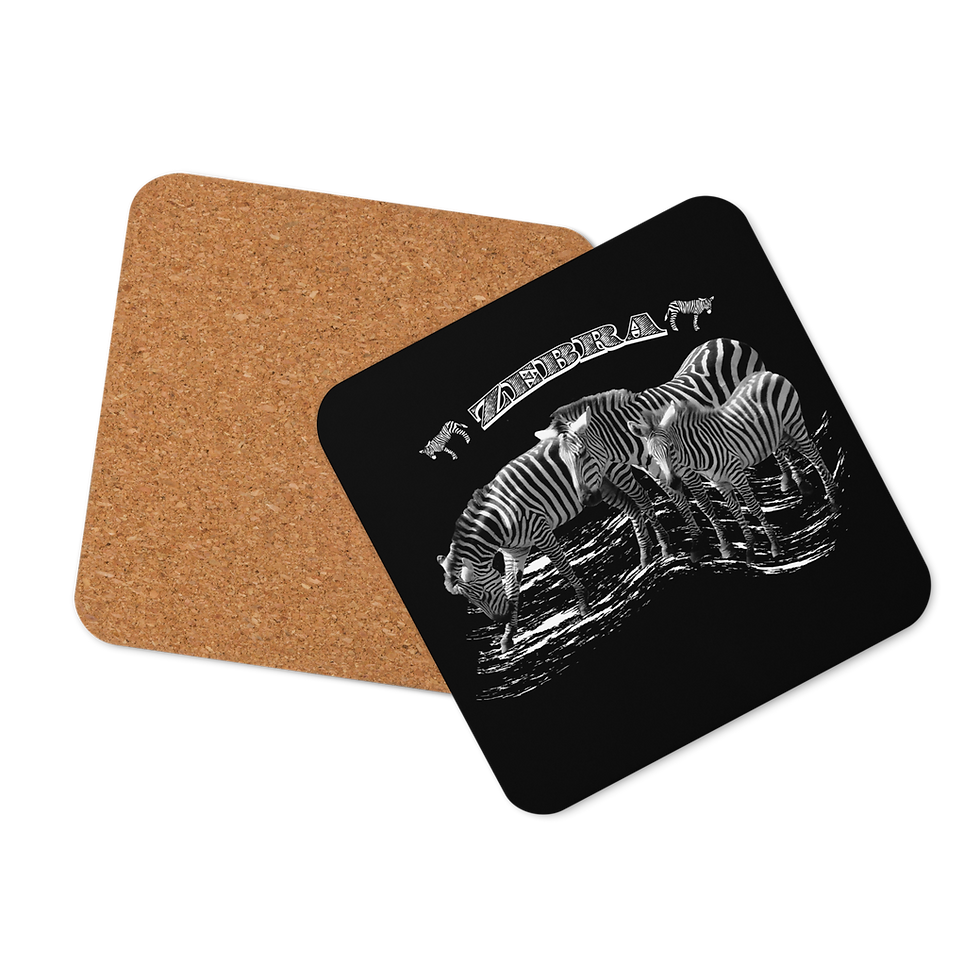 Miniaturbild: Zebra Cork-back coaster. Zebra-Untersetzer mit Korkrückseite.