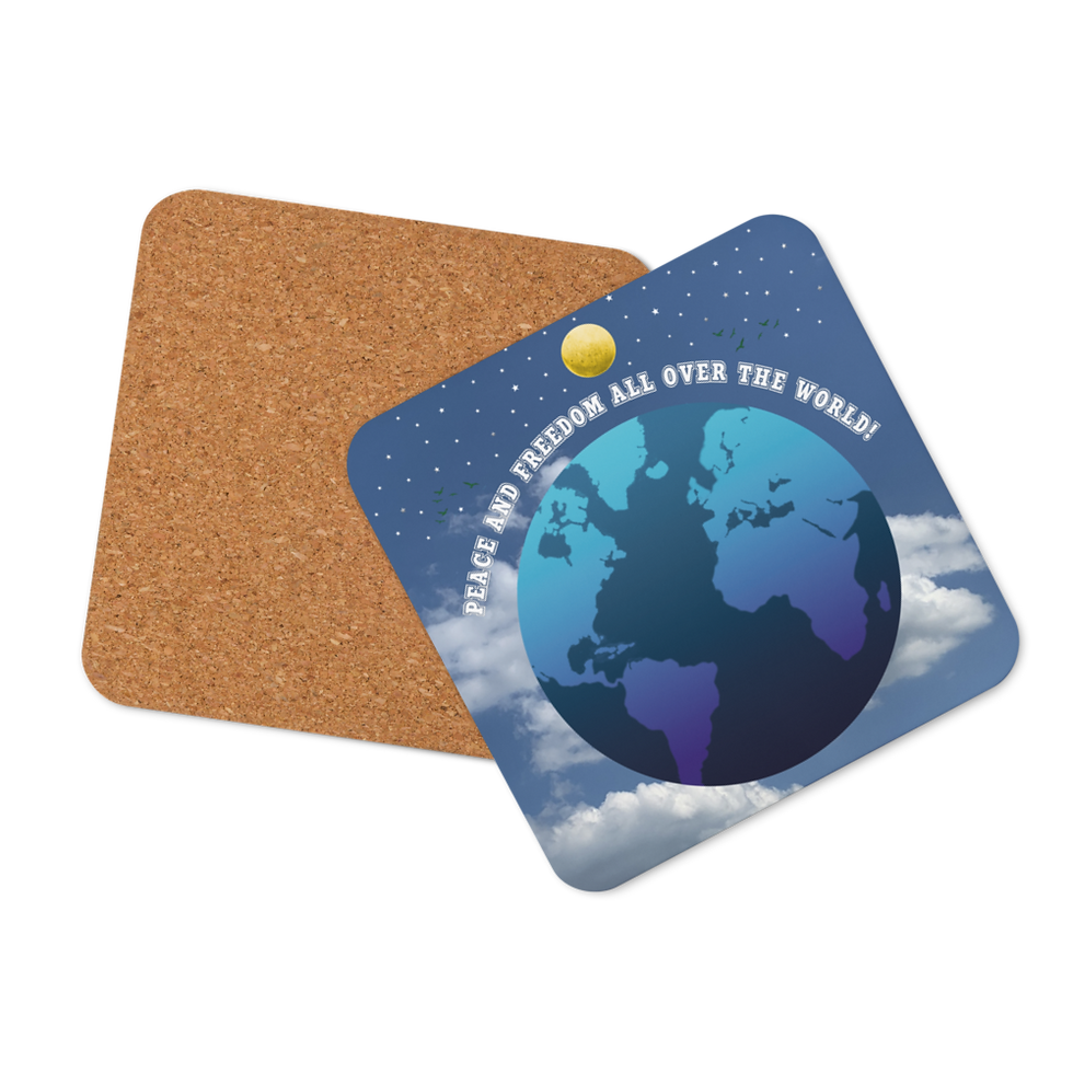 Miniaturbild: Untersetzer mit Korkrücken. Frieden und Freiheit überall auf der Welt!