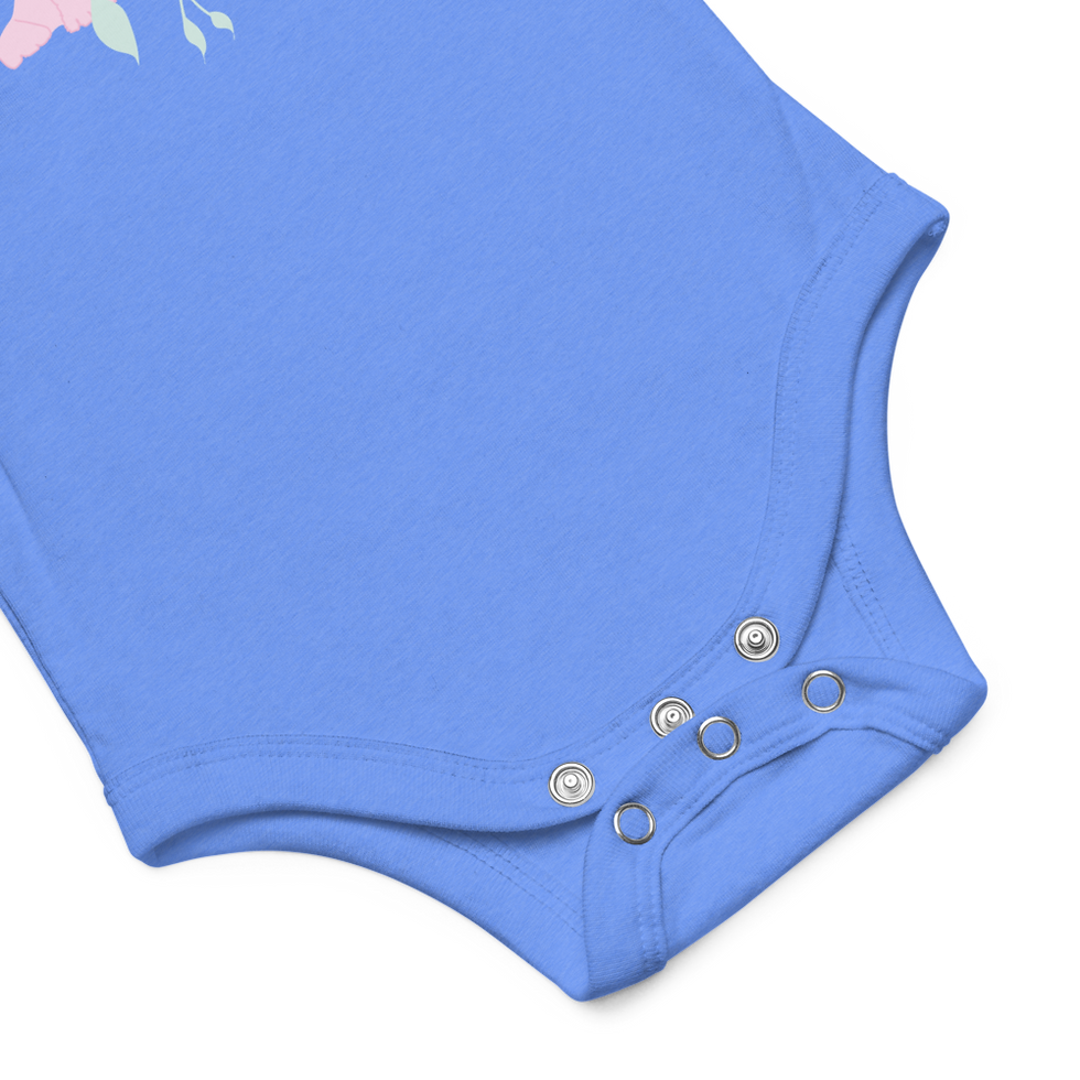 Miniaturbild: Baby Kurzarmbody mit einer süßen Katze mit Blumen & Pflanzen. 