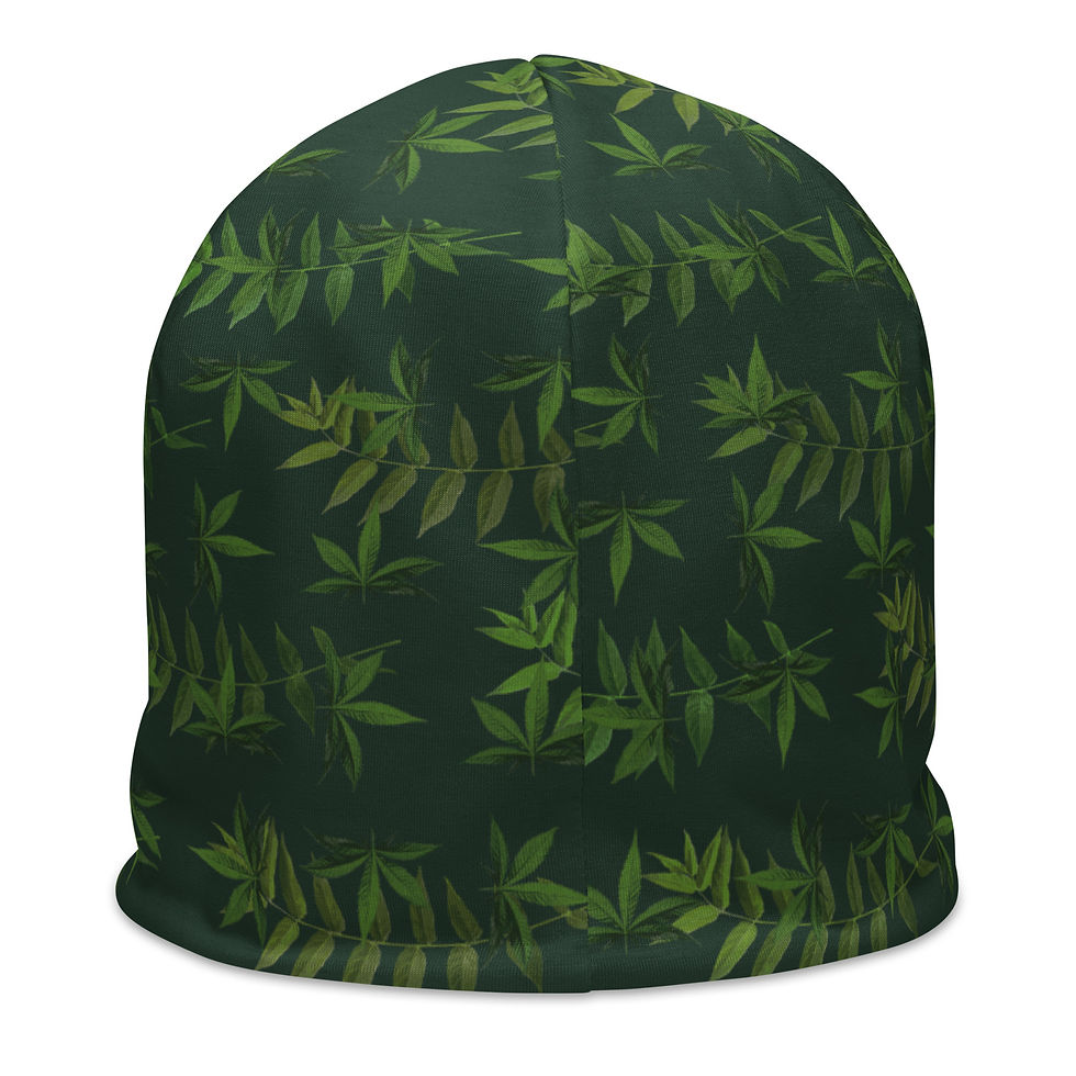 Miniaturbild: Mützen mit Allover-Print aus grünen Pflanzen. All-Over Print Beanie.