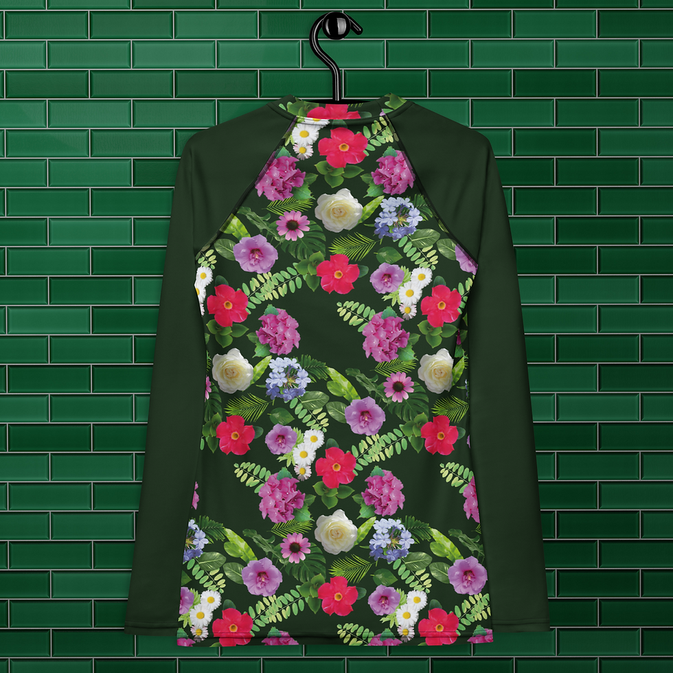 Miniaturbild: Women's Rash Guard. Damen-Rashguard mit Allover-Print: Blumen und Pflanzen.