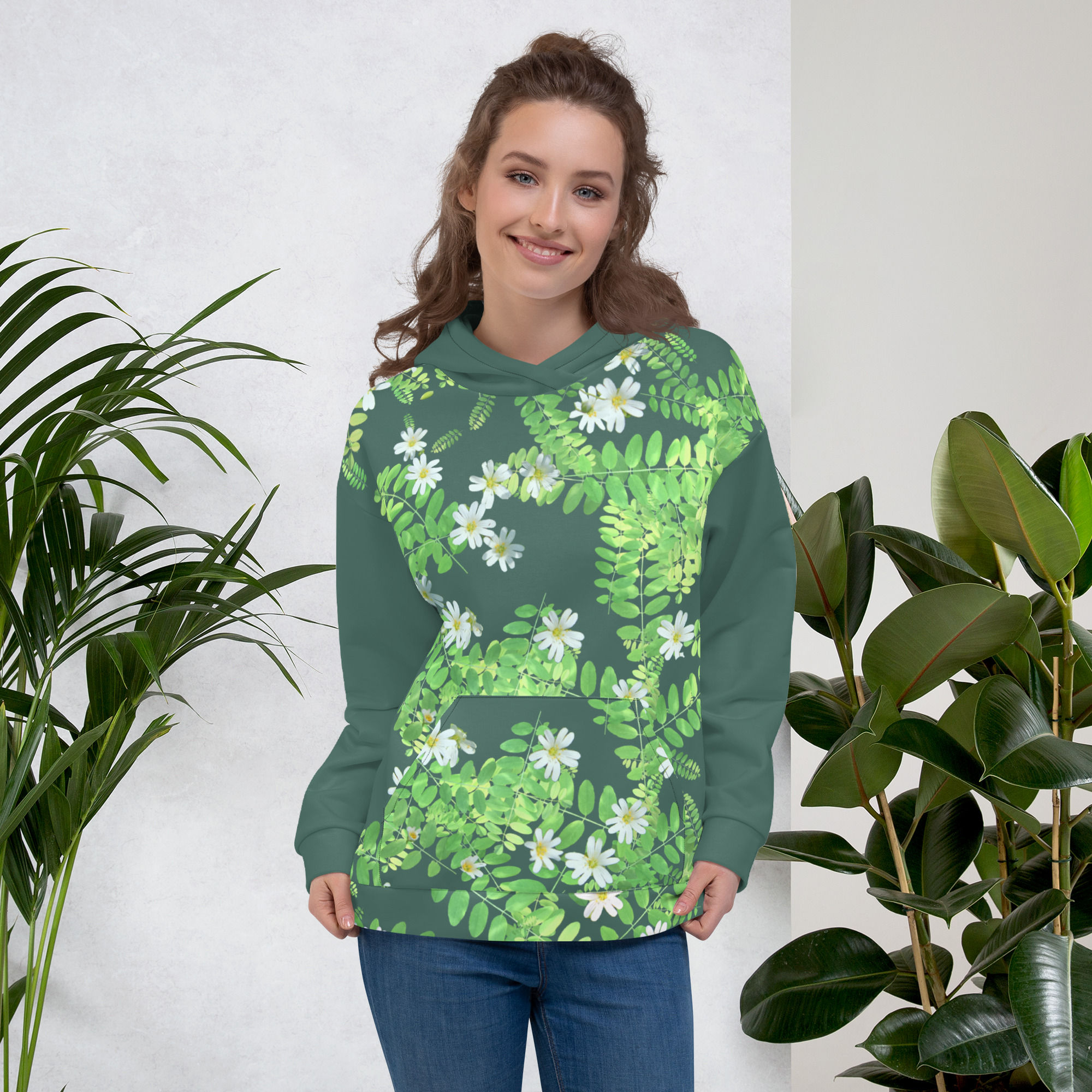 Unisex Hoodie Allover print with plants & flowers Kopie