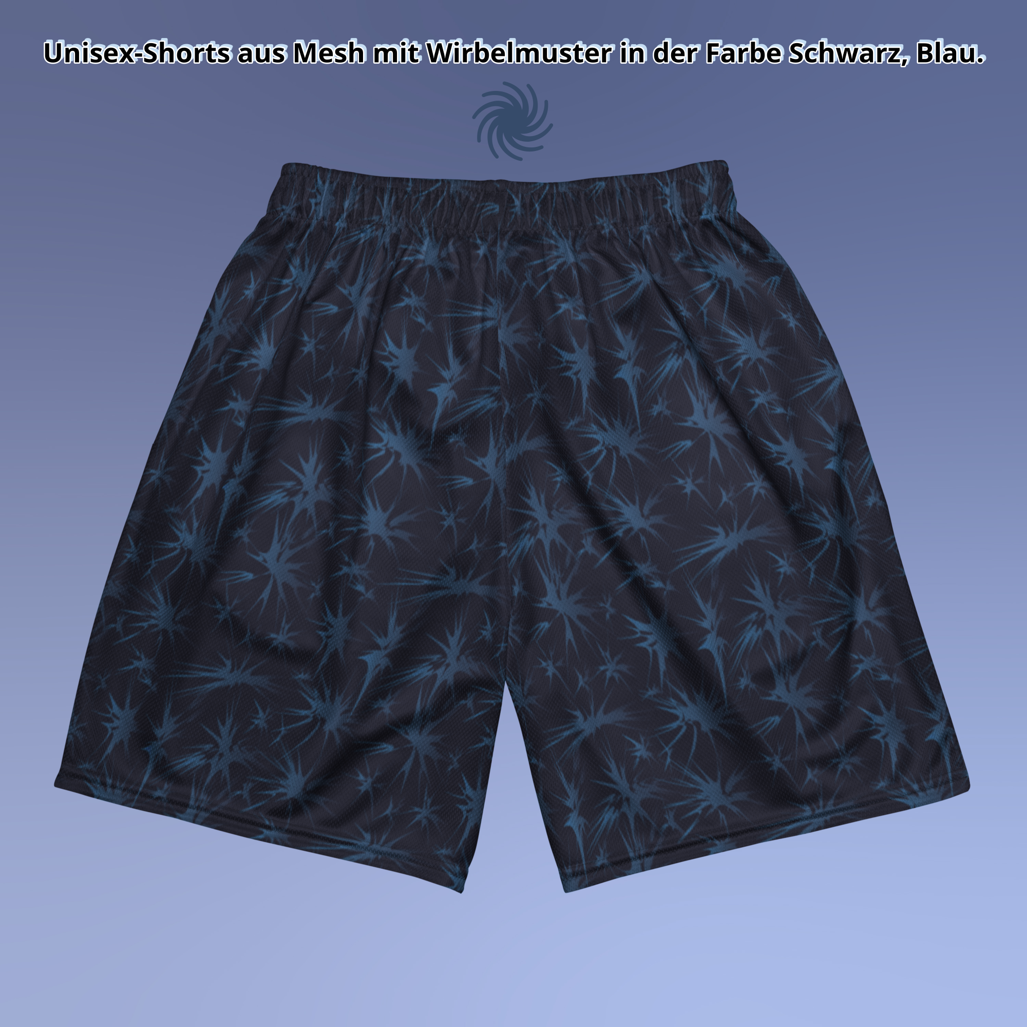 Unisex-Shorts aus Mesh mit Wirbelmuster in der Farbe Schwarz, Blau.