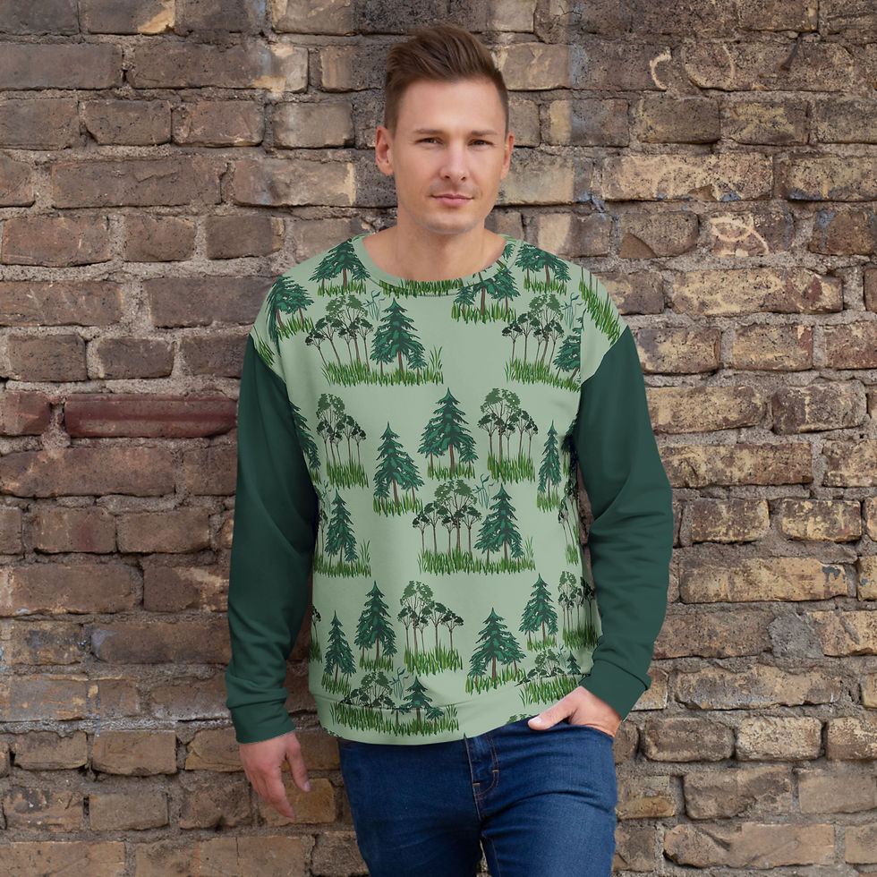 Miniaturbild: Unisex-Sweatshirt mit Allover-Print von Pflanzen und Bäumen. Unisex sweatshirt.