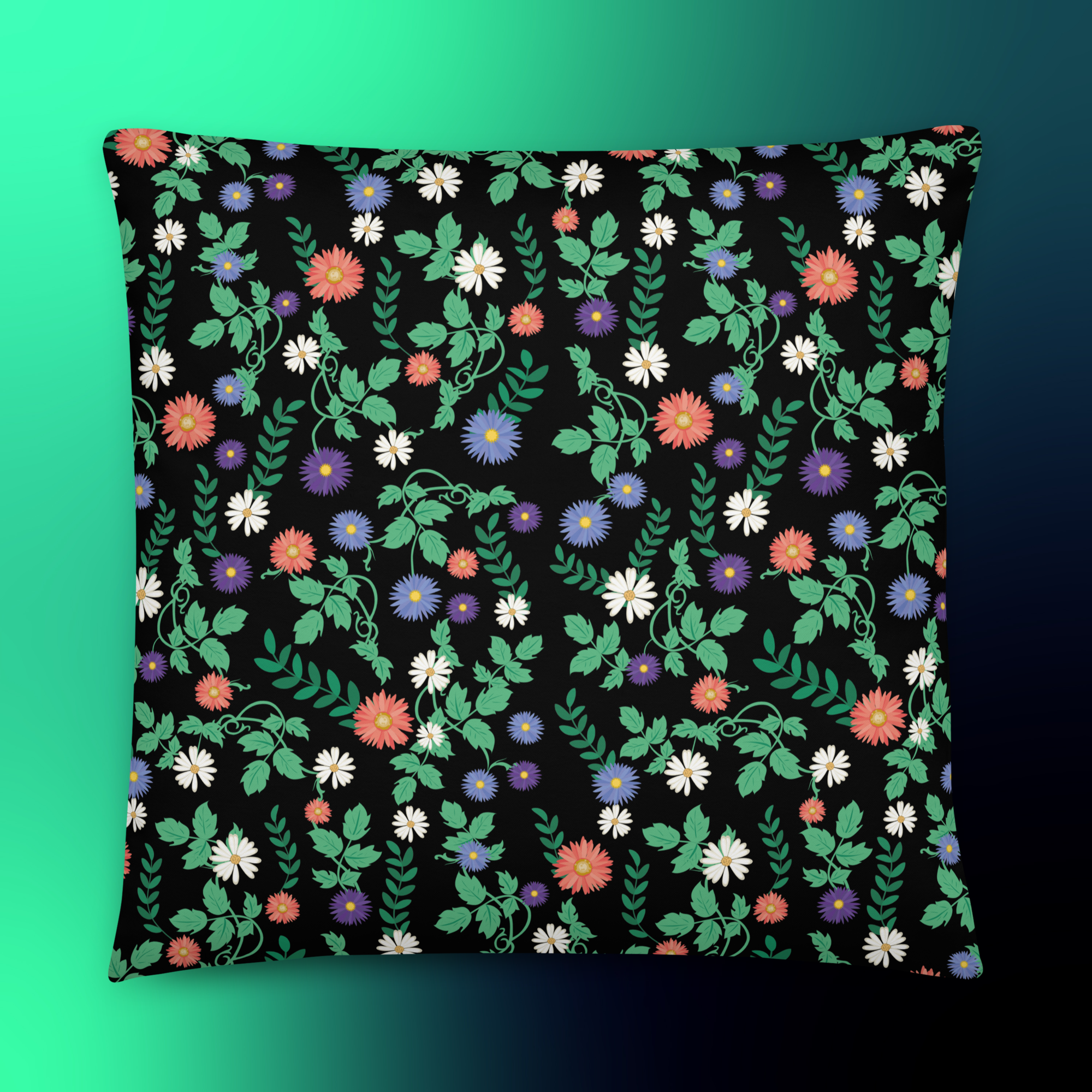 Basic Pillow. Kissen mit Allover-Print aus Blumen und Pflanzen.