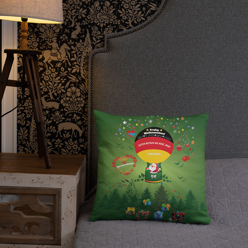 Miniaturbild: Frohe Weihnachten! Guten Rutsch ins Neue Jahr! All-Over Print Basic Kissen.