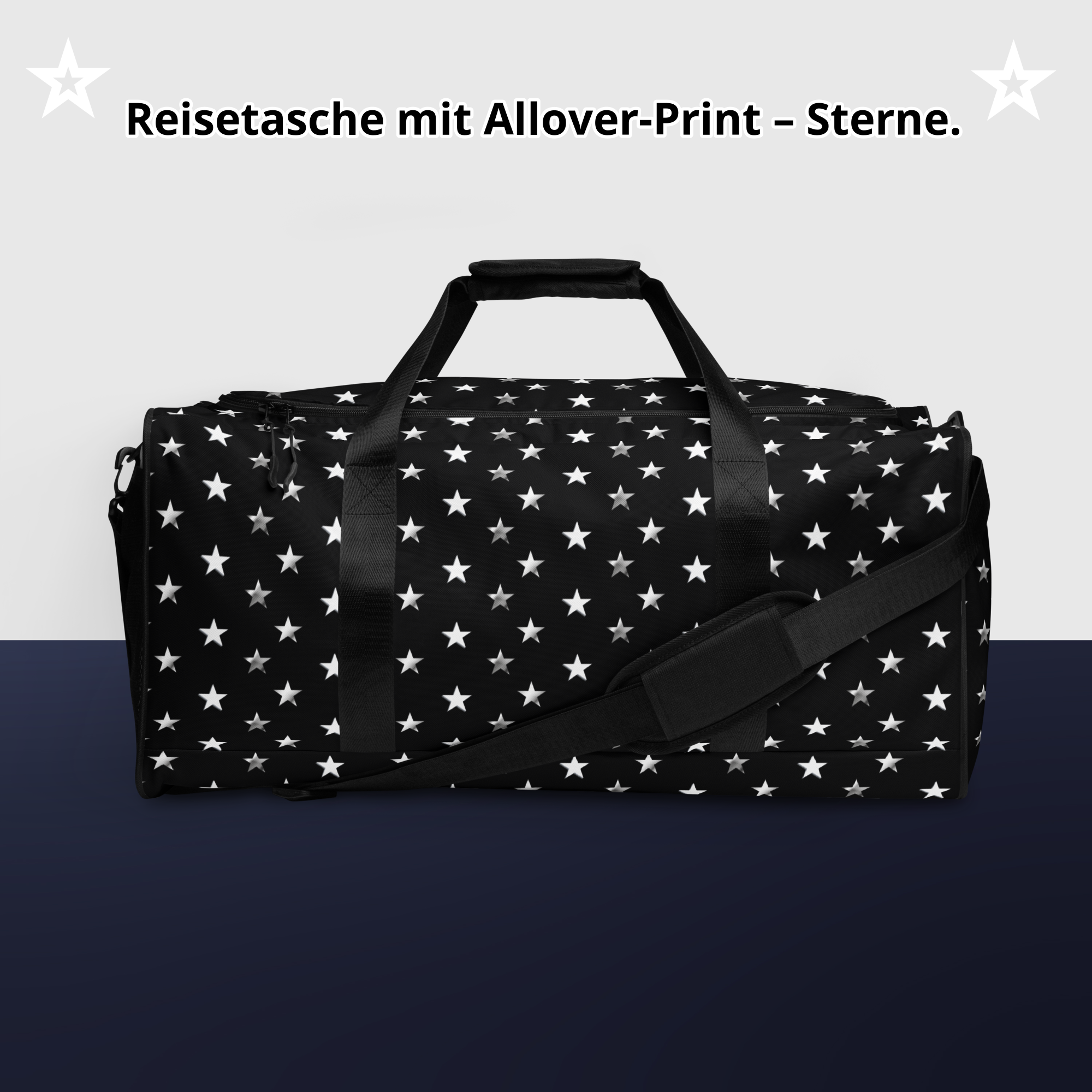 Duffle bag. Reisetasche mit Allover-Print – Sterne.