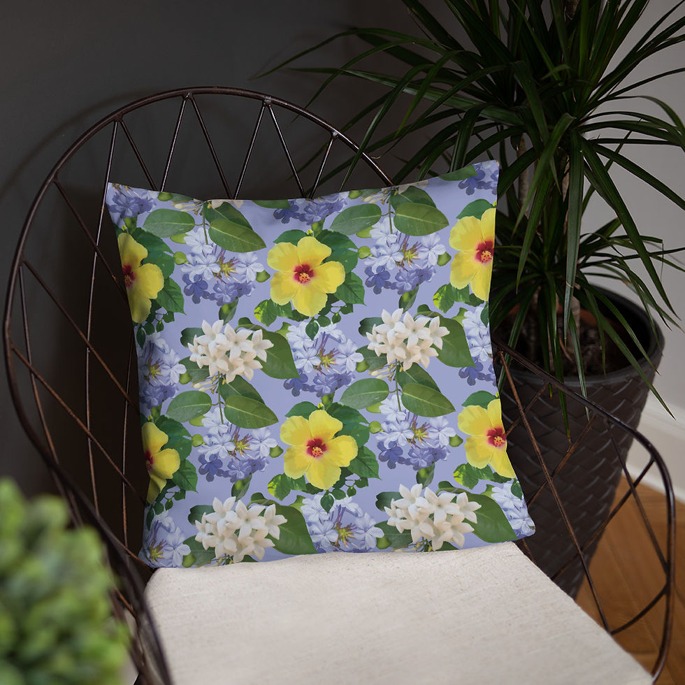 Miniaturbild: Basic cushion with all-over print featuring colourful flowers. Einfaches Kissen mit durchgehendem Aufdruck mit bunten Blumen.