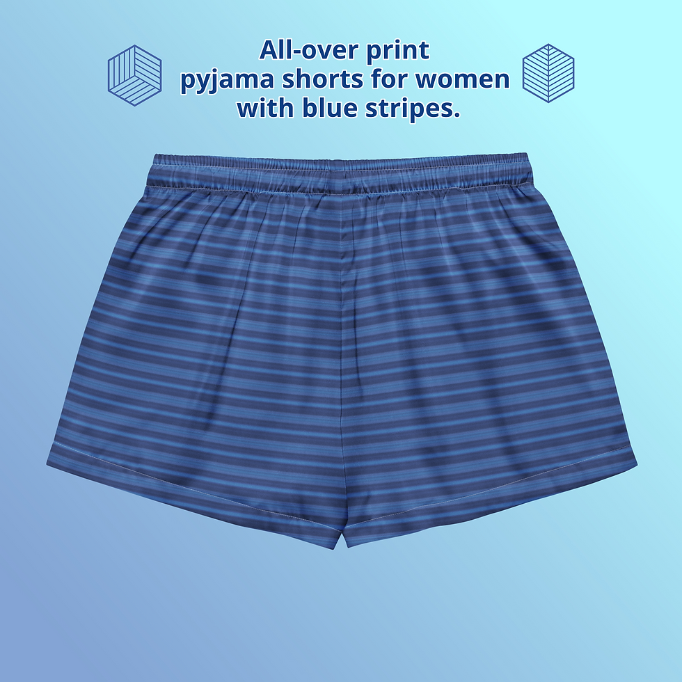 Miniaturbild: All-over print pyjama shorts for women with blue stripes.