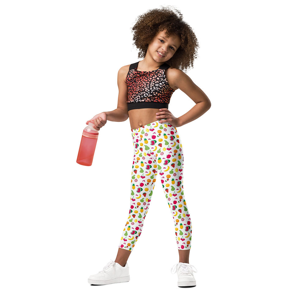Miniaturbild: All-Over-Print Kinderleggings mit Obst und Gemüse.
