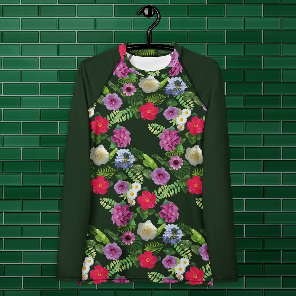 Miniaturbild: Women's Rash Guard. Damen-Rashguard mit Allover-Print: Blumen und Pflanzen.