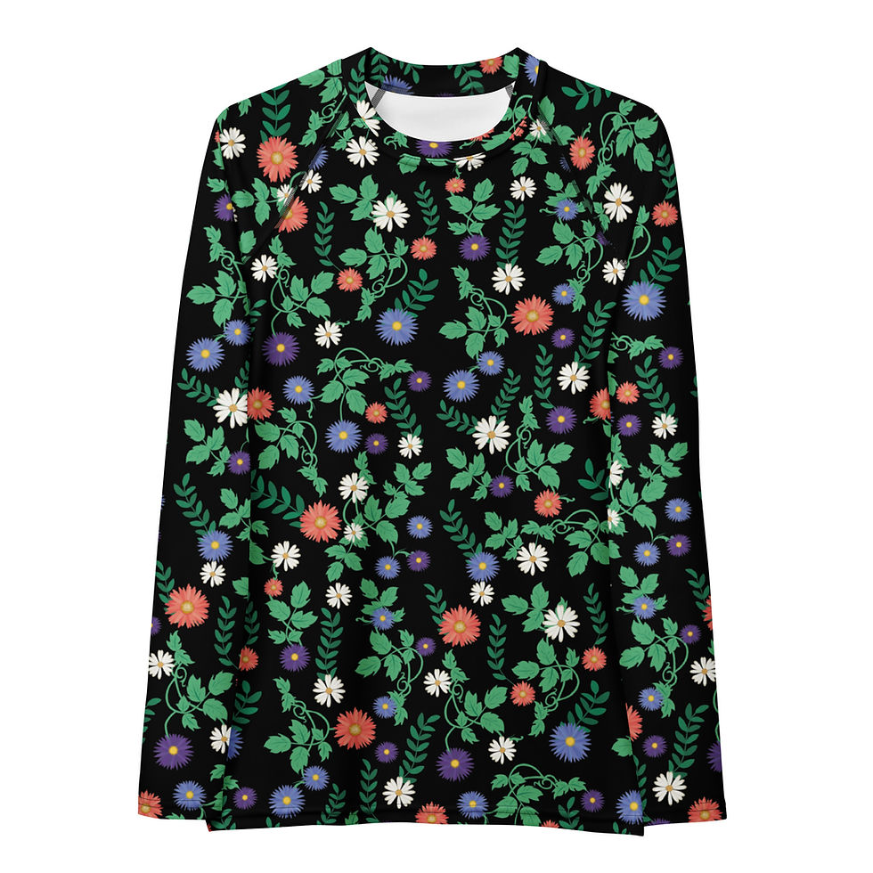 Miniaturbild: Women's Rash Guard. Damen-Rashguard mit Blumen- und Pflanzenmuster.
