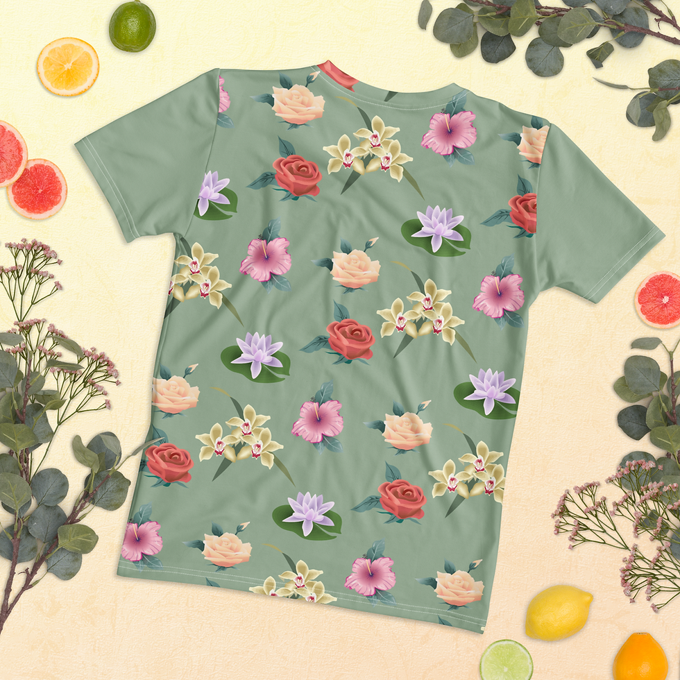 Miniaturbild: Women's T-shirt. Damen-T-Shirt mit sonnigem Blumenmuster.