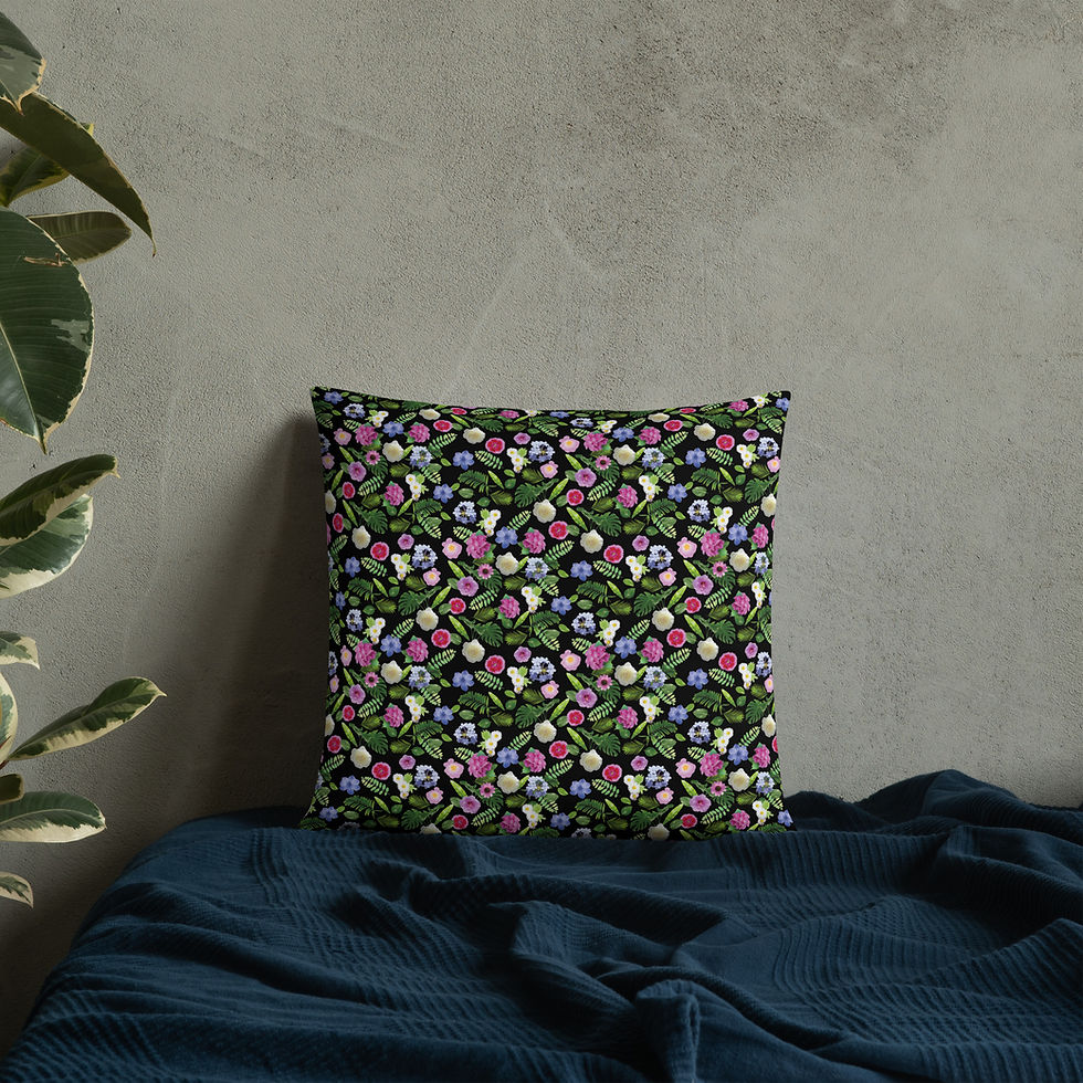 Miniaturbild: Basic Pillow. All-Over Print Basic Kissen mit Blumen und Pflanzen. 