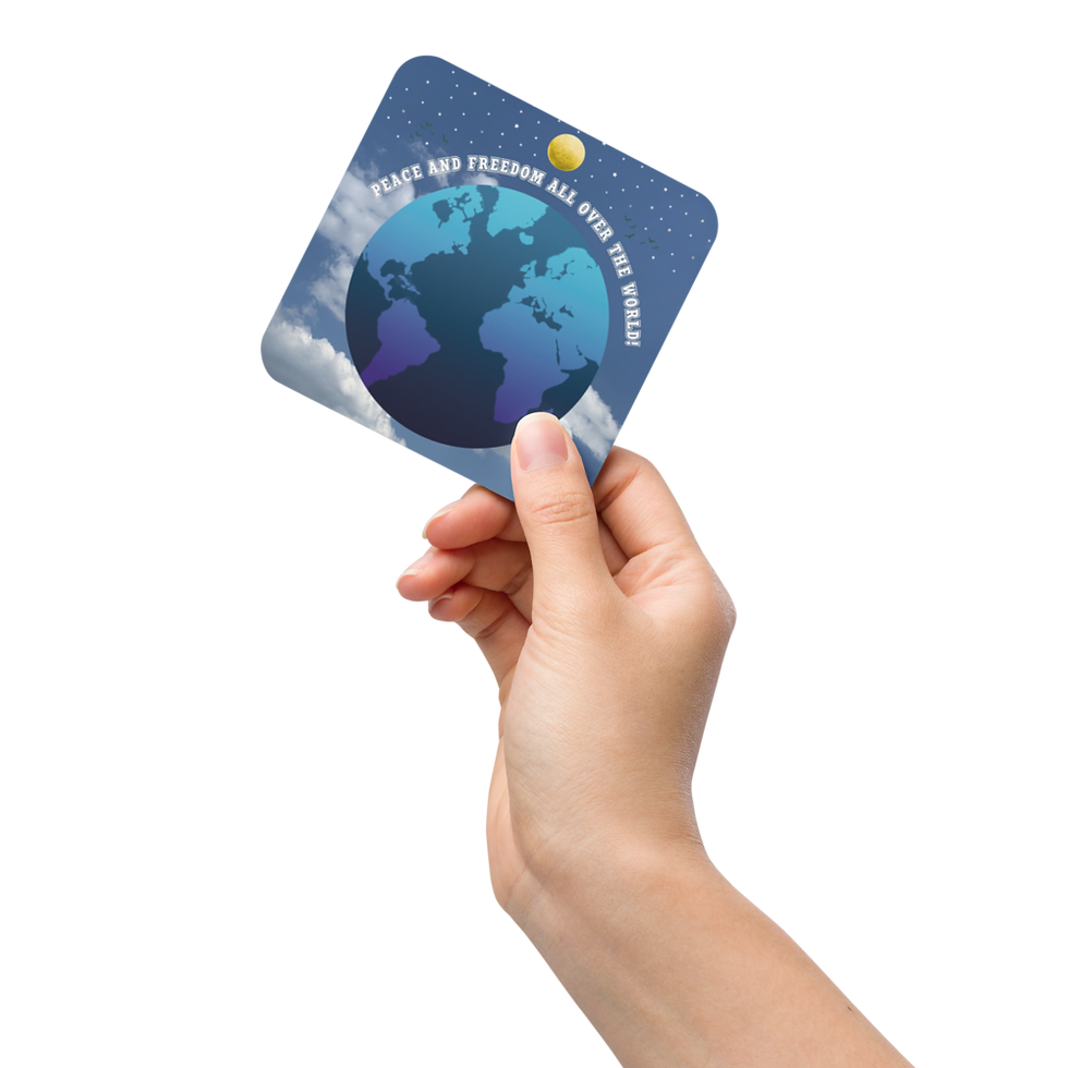 Miniaturbild: Untersetzer mit Korkrücken. Frieden und Freiheit überall auf der Welt!