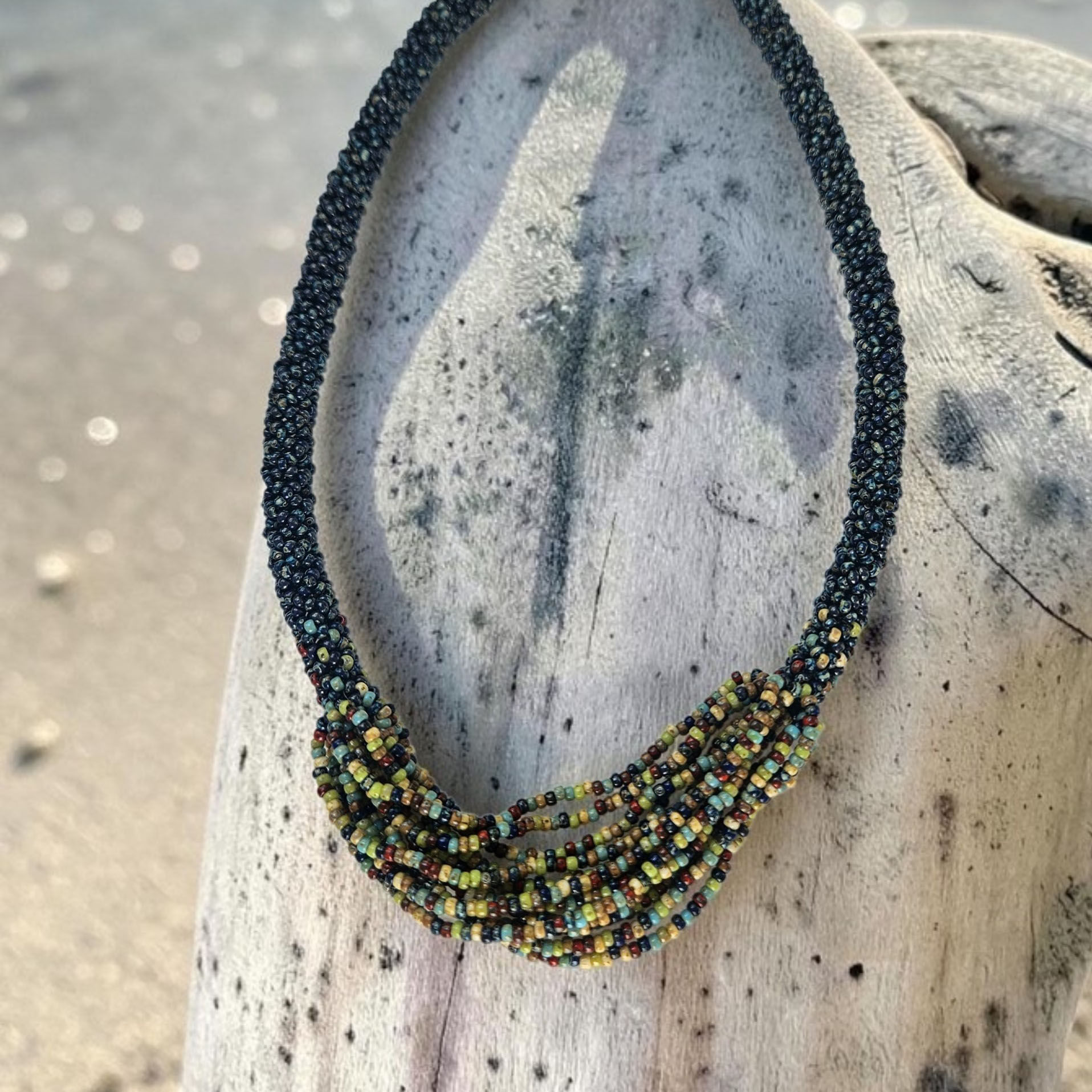 Navy Blue Beaded Necklace